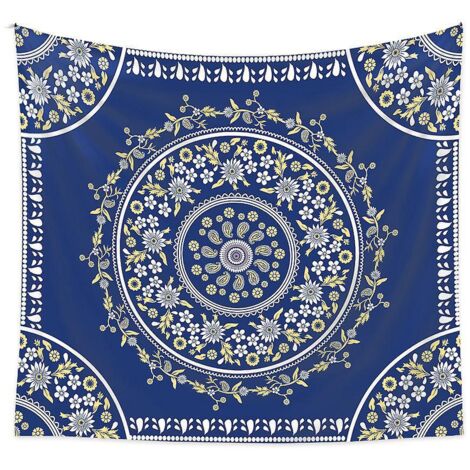 150200cm Tapisserie Bohmienne - Bleu Floral, Tapisserie Dcorative, Tapisserie Style Mandala, Fond De Scne