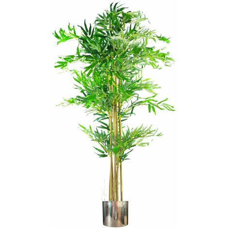 150cm (5ft) Realistic Artificial Bamboo Plants Trees - XL with Silver Metal Planter