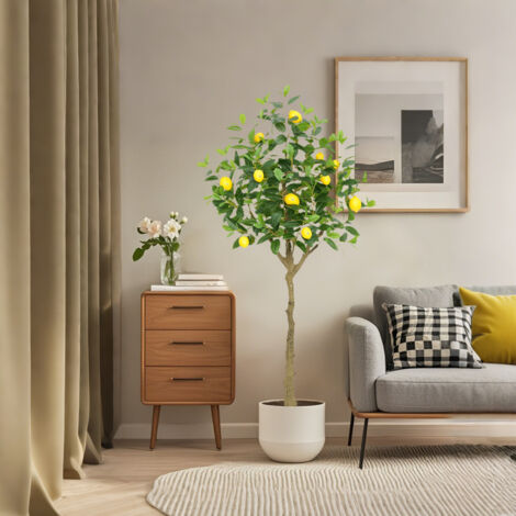 150cm Grand citronnier artificiel - Grand arbre en pot - Pour l'intérieur et l'extérieur - Décoration moderne - Pour salle de bain, salon, chambre à coucher, balcon