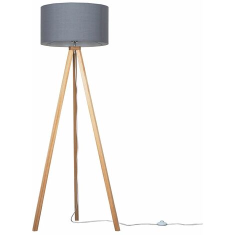 Tripod Shelf Floor Lamp In Light Wood, Barbro Painted Grey Wood Tripod Floor Lamp With Xl Shade