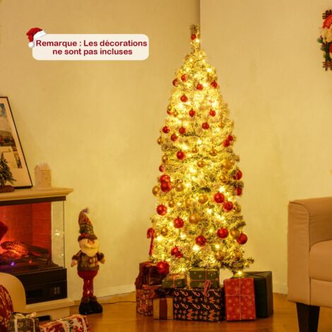 150CM Sapin de Noël Pré-éclairé Arbre Articulé avec 329 Branches en PVC Enneigé 180 Lumières LED Blanc Chaud 8 Modes Pied Métallique Pliable