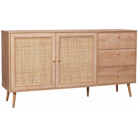 150cm scandi-style wooden and cane effect sideboard Natural 150x39x79 cm - Boheme