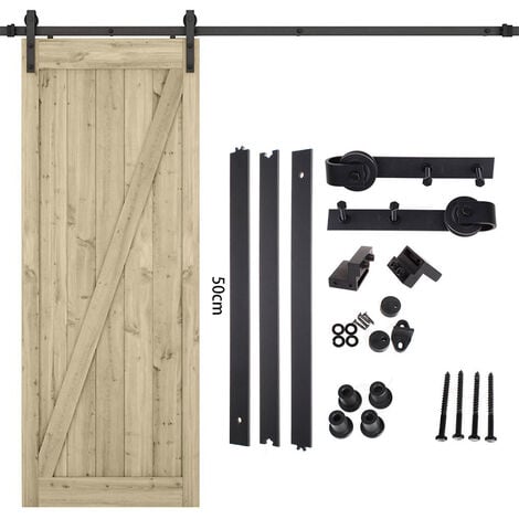 AXHUP 150cm Sliding Door Track, 4.9FT Stainless Steel Sliding Wood Door Hardware Closet Kit for Single Door Heavy Duty (Black)