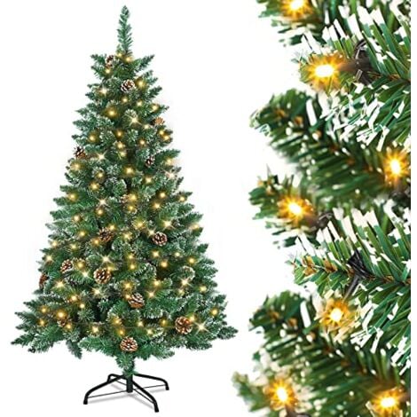 Weihnachtsbaum Künstlich 210cm (Ø ca. 115cm) mit 950 Spitzen und Natur-Weiss mit Schneeflocken, Schnellaufbau Klapp-Schirmsystem Tannenbaum Künstlich inkl. Metall Christbaum Ständer NAIZY