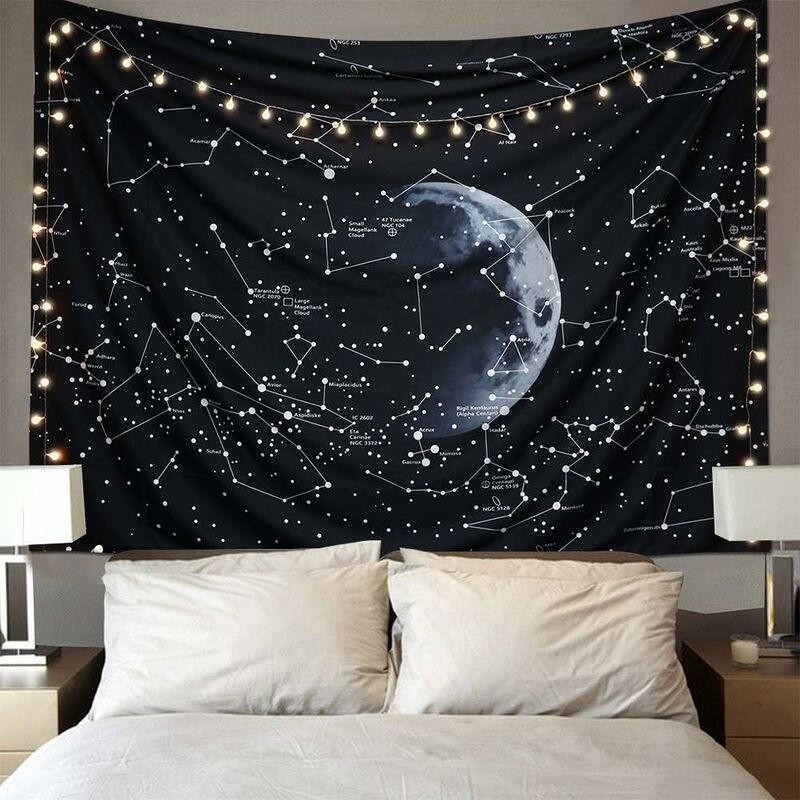 Csparkv - 150CM x 200CM,Sans lampe)Céleste de Constellationla Galaxie Tapisserie bohémien Mandala Psychédélique Noir Tapisserie Tenture murales