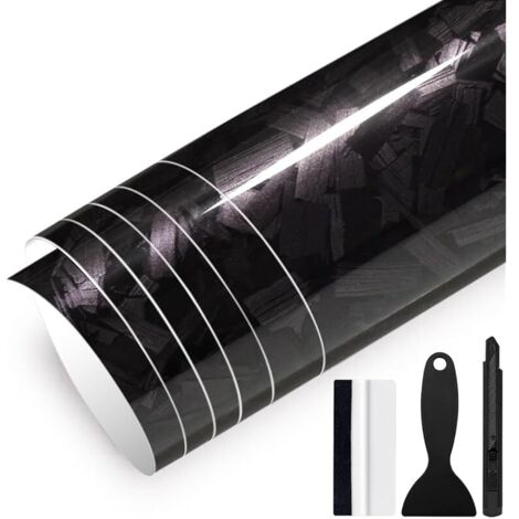 150cm x 30cm Covering Forgé Carbone de Voiture Film Autocollant Adhésif Film Carbone de Protection pour Voiture Intérieure/Extérieure, Moto, Vélo (Noir Brillant, 30cm x 150cm)