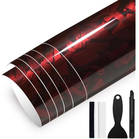 150cm x 30cm Covering Forgé Carbone de Voiture Film Autocollant Adhésif Film Carbone de Protection pour Voiture Intérieure/Extérieure, Moto, Vélo (Rouge Brillant, 30cm x 150cm)