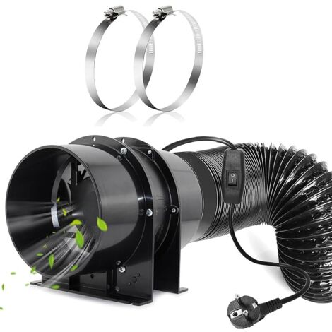 150mm Axial Extracteur d'air de Ventilation Ventilateur de Conduit avec 2m Tuyau, pour Bureau Salle de Bain Cuisine Hydroponique