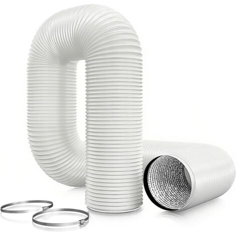 ø150mm (Blanc) Tuyau d'évacuation d'air 6m, tuyau flexible en PVC et aluminium, tuyau d'évacuation avec 2 colliers de serrage en acier inoxydable pour climatiseur mobile, sèche-linge, hotte