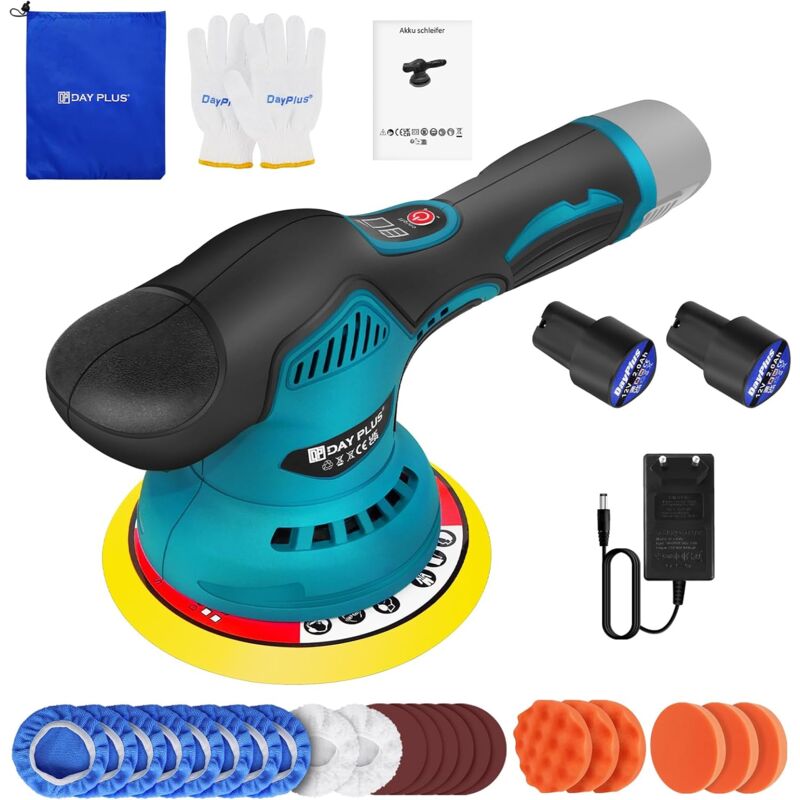 150mm Polisseuse Sans Fil avec 2 Batterie Lithium et Chargeur,Polisseuse Voiture Polisseuse Excentrique,Machine de polissage de meubles pour