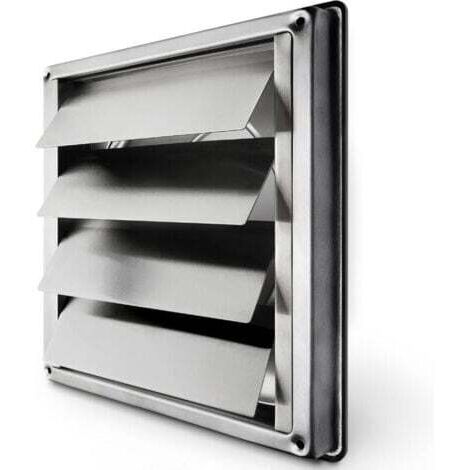 150mm Stainless Steel Ventilation Grille with Anti-Backdraft Movable Louvers, Automatic Closing, Weatherproof Cooker Hood Grille / Square Dimensions 184x184mm / Stainless Steel Ventilation