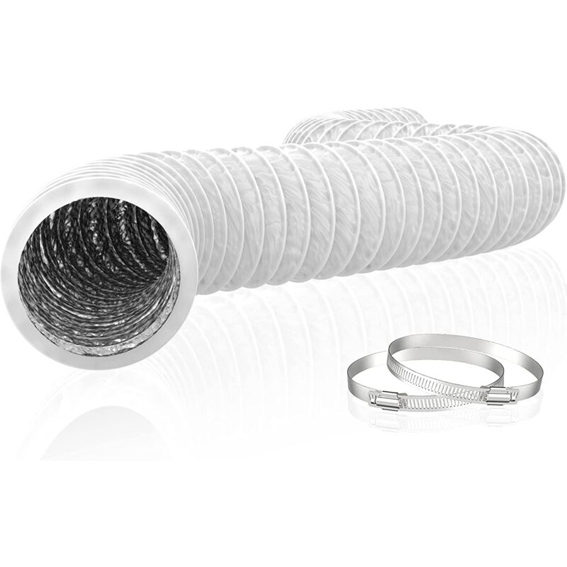 150mm Tuyau d'Evacuation Flexible en Aluminium pvc 6m Long - Tube de Ventilation pour Extracteur d'Air, Climatisation, Sèche-linge (ø150mm6m, Blanc)