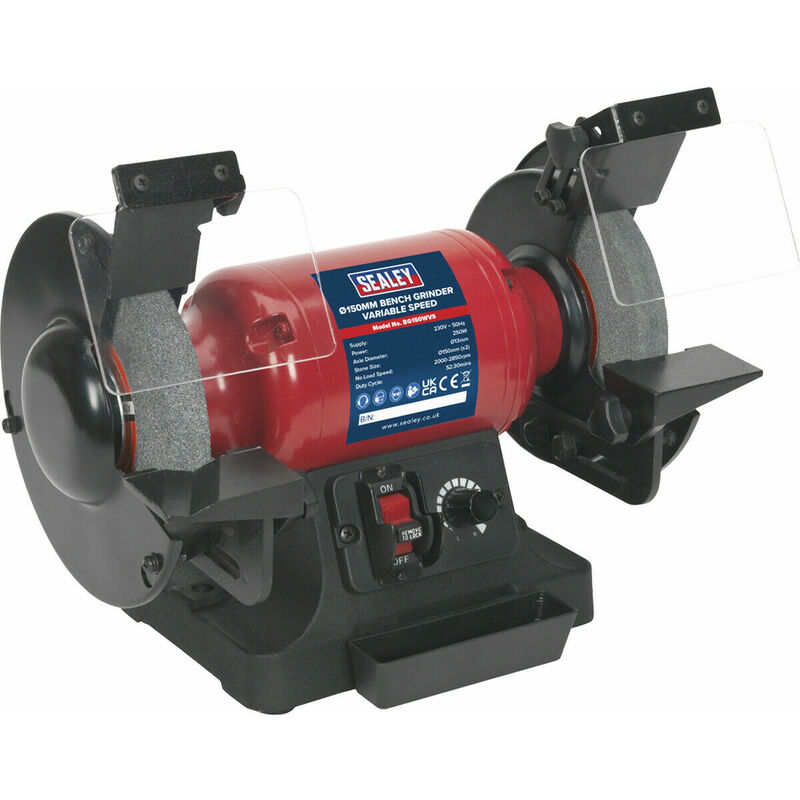 Loops - 150mm Variable Speed Bench Grinder - 250W Induction Motor - Fine & Coarse Stones