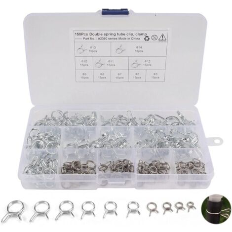150Pcs 10Tailles Pince de Durite de Conduite de Carburant, Pince à Ressort, Collier de Serrage Durite Convient pour Tuyaux de 5mm - 14mm