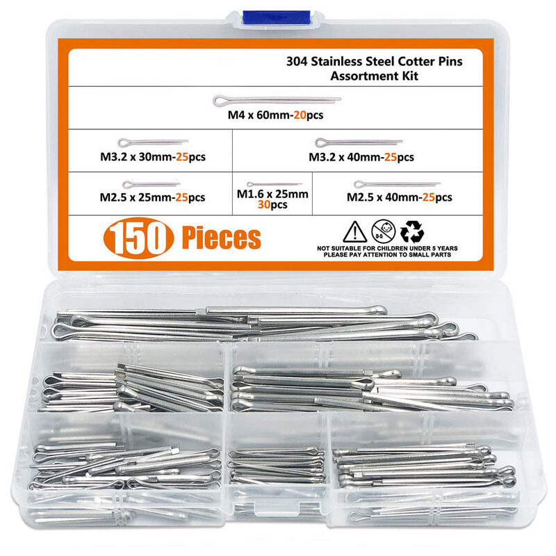 Aougo - 150pcs 6 Sizes 304 Stainless Steel Split Pin Clip Heads, Extremely Convenient Assortment Assembly Kit for Automobiles, Mechanics, Garages,