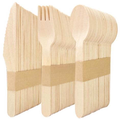 150Pcs Disposable Wooden Cutlery Set 50 Spoons/Forks/Knives Biodegradable Eco-Friendly For Parties