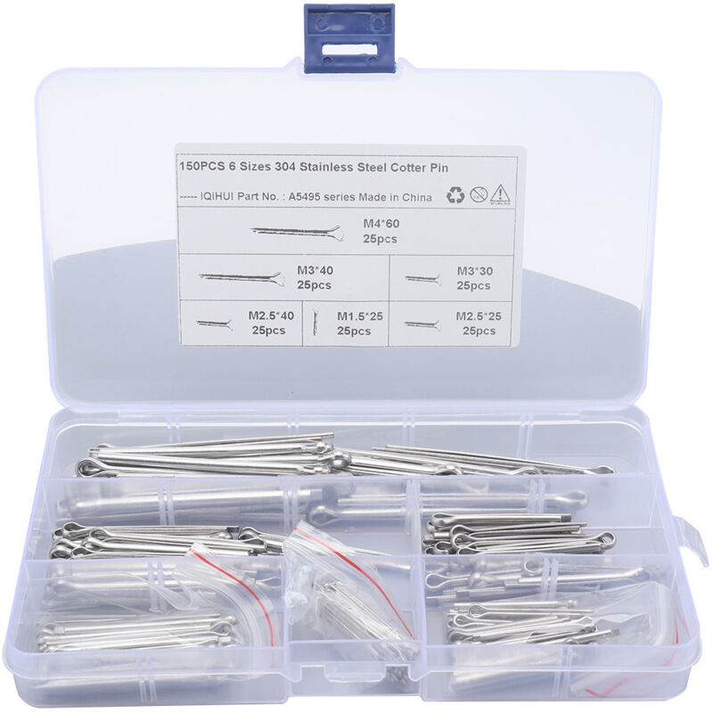 150pcs U Shape Cotter Pin 304 Stainless Steel Split Fasteners Car Mechanics with Split Box, Cotter for Small Engine Repair(Silver)