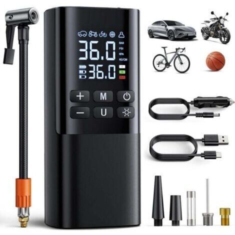 150PSI Mini Compresseur à Air Portatif, 7200mAh Gonfleur Pneus Voiture sans Fil, Gonfleur Electrique pour Vélo, Voiture,Moto, Balles, avec Lumière LED, Inflation Rapide, Arrêt Automatique
