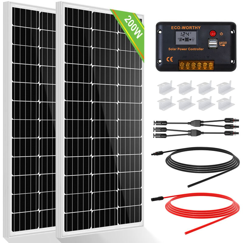 200W 12V/24V Solar Panel Kit Off Grid Battery Charge For Caravan rv Marine Trailer Camper Van Camping - Eco-worthy