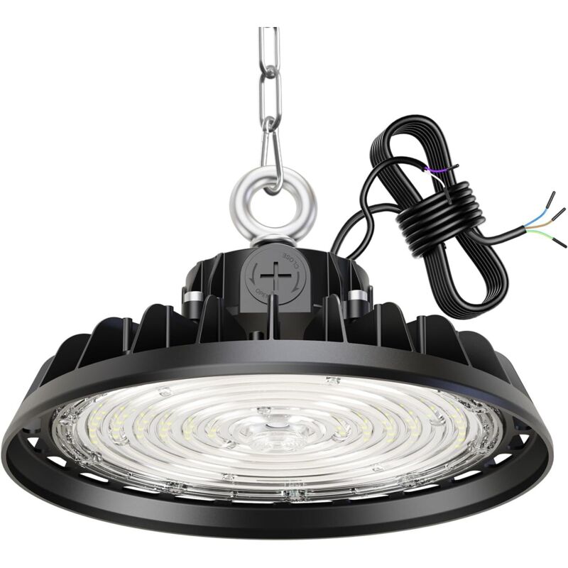 150W LED High Bay Projecteur Garage Light 22500LM Éclairage pour Atelier 6000K 120°Éclairage IP65 Lampe Industrielle Dimmable 90W/120W/150W Usines