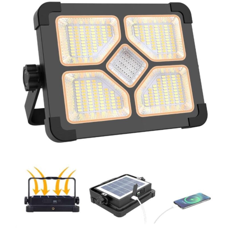 150W Projecteur LED Rechargeable Avec Télécommande, Projecteur LED Chantier Portable Batterie 15000mAh, Lampe de Travail 5 Modes/296 perles LED/Power