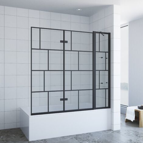 150x140 cm Badewannenaufsatz 3 Teilig Nano Glas Duschtrennwand Einscheiben-Sicherheitsglas, Hebe- / Senkfunktion, links und rechts montierbar