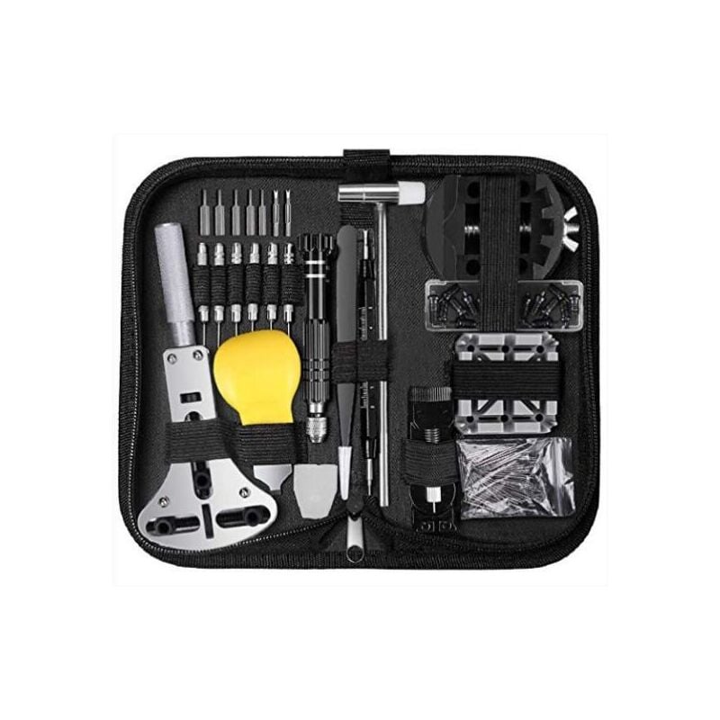 Cyslmuk - 153 pièces Outil de montre professionnel Taille réglable Ouvre-boîtier Tournevis Bracelet Changement de batterie Kit d'outils pour la