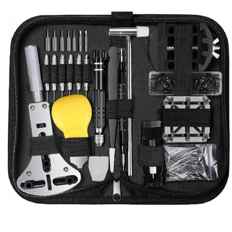 Paryou - 153 pièces Outil de montre professionneTaille réglable Ouvre-boîtier Tournevis Bracelet Changement de batterie Kit d'outils pour la plupart