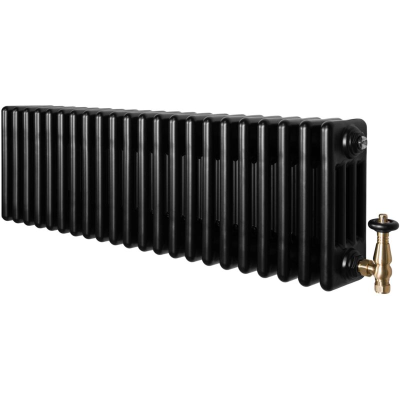 Monster Shop Röhrenheizkörper 4 Säulen + Trv Chromventile, horizontal, Schwarz,