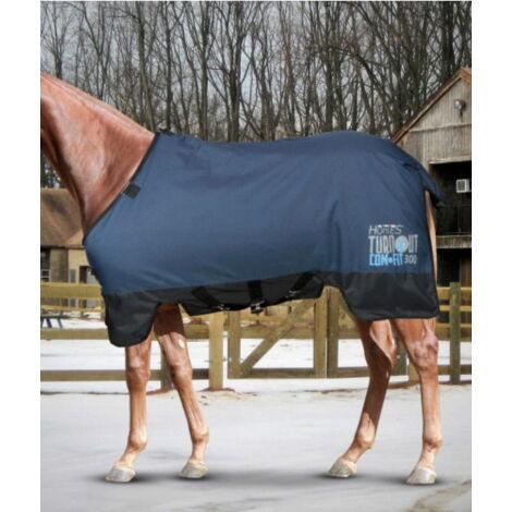 155 cm, Blu e Nero: Coperta impermeabile da paddock imbottita 300 g e tessuto esterno 600 denari modello Turnout Comfit