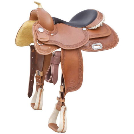 Ensemble Selle Western Barrel Horse - Cuir, Avec Coiffe Assortie - Tailles Dispo 10 à 18" (prix Variable)