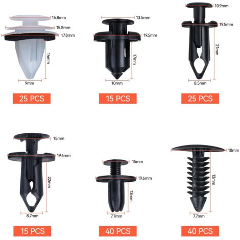 155 pezzi di clip di fissaggio per auto, set di montaggio in plastica per auto Preciva, kit di clip di montaggio per paraurti in 6 misure, fermi a spinta per paraurti in nylon