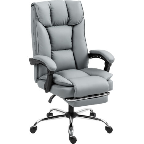 155° Reclining Faux Leather Swivel Office Chair -Grey