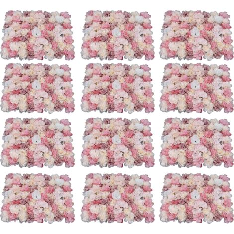 15.7423.62in Panneaux muraux de fleurs artificielles, Panneaux muraux de fleurs en soie pour jardin extérieur, clôture de jardin, écran d'intimité et décoration murale intérieure (12Pcs Pink+White)