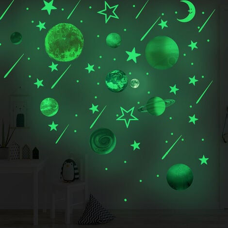 Ambiance Sticker Adhésifs Phosphorescent Autocollant Lumineux | Voie Lactée  et Planètes Fluorescente pour Chambre d'enfants | 390 étoiles et planètes