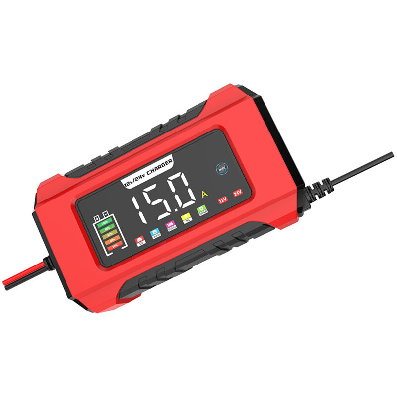15A Chargeur de Batterie de Voiture, 12V 15A/24V 8A Chargeur de Batterie Intelligent Entièrement Automatique avec Compensation de Température pour