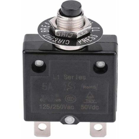 15A Circuit Breaker with Optional Thermal Reset Switch, 125-250V AC 50V DC Overcurrent Protection Pushbutton Circuit Breaker