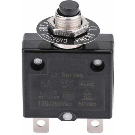 15A-Leistungsschalter Thermischer Schutzschalter mit optionaler Rückstellung, 125-250 V AC, 50 V DC, Druckknopf-Leistungsschalter zum Schutz vor Stromüberlastung