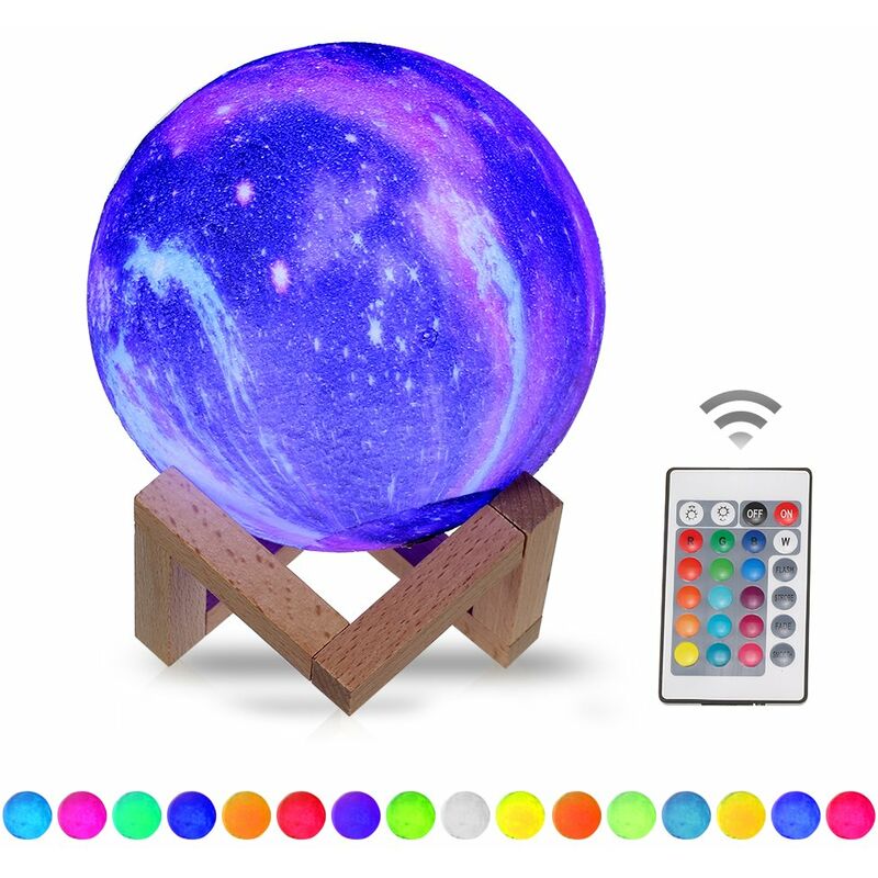 

Happyshopping - 15cm / 5.9in Impresion 3D Star Moon Lampara USB Led Luz de noche de mesa en forma de luna con base 16 colores que cambian el tacto y