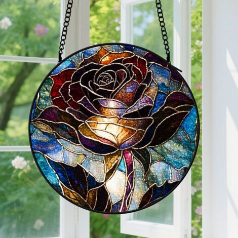 15cm Accroche-Soleil Floral Vif, Décoration Maison Vitrail Floral, Suspension Vitrail pour Fenêtre, Cadeaux pour Amateurs de Nature, Cadeaux d’Anniversaire pour Elle, Mère et Grand-Mère, Idée Cadeau, 
