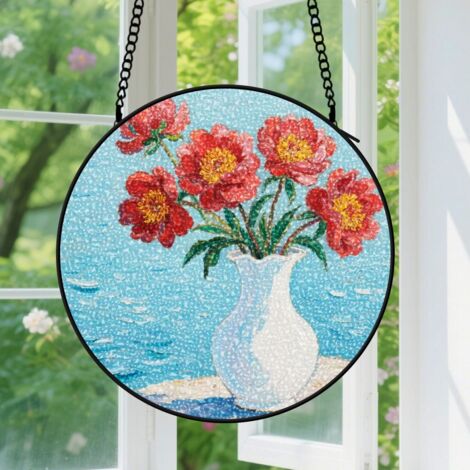 15cm Accroche-soleil vitrail suspendu, décoration florale fenêtre, cadeaux anniversaire pour femmes et hommes
