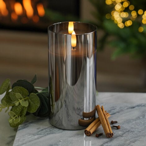 15cm Battery Power Real Wax Authentic Flame LED Candle Grey Smoked Glass  Indoor Home Bedroom Decoration Flameless Flickering