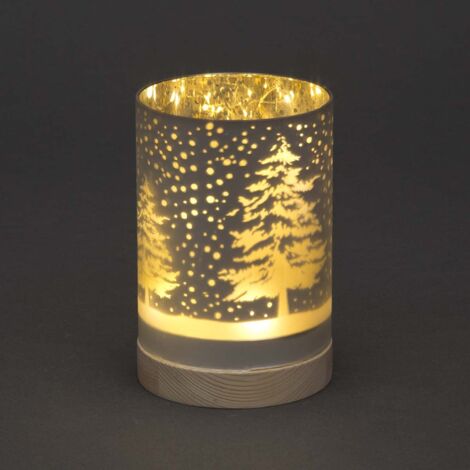 15cm Christmas Decorated Vase Table Forest Snowfall Scene Silver