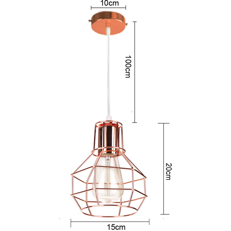 15cm Creative Ceiling Lamp Metal Round Pendant Light Rose Gold Hanging Lighting Industrial Cage Light E27