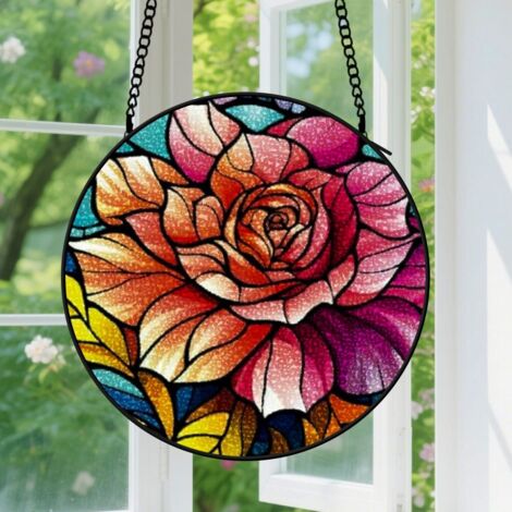 15cm Suspension décorative vitrale pour fenêtre, couleurs chaudes, décoration intérieure, cadeau pour personne chaleureuse