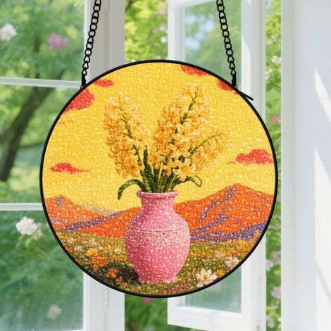 15cm Suspension décorative vitrale pour fenêtre, motif floral, décoration intérieure, cadeau d’anniversaire et pendaison de crémaillère