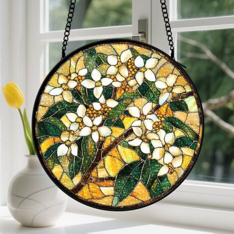 15cm Suspension en vitrail - Attrape-soleil artistique unique coloré, décoration maison fenêtre, cadeau Noël, Fête des Mères pour femme, homme