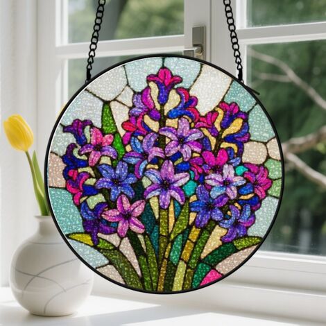 15cm Suspension en vitrail, attrape-soleil coloré unique artistique élégant, décoration fenêtre maison, cadeau Noël pour femme, homme, famille