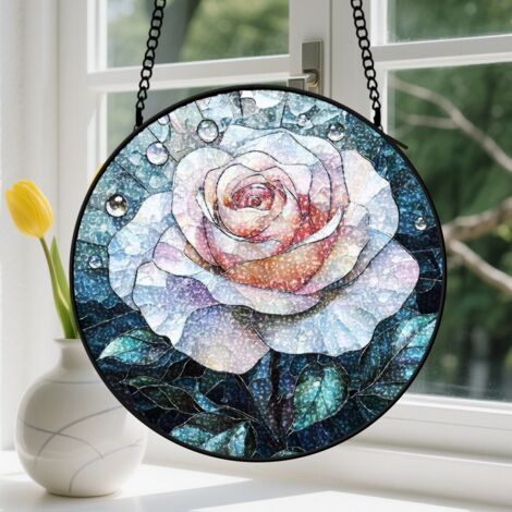 15cm Suspension en vitrail, attrape-soleil coloré unique élégant artistique, décoration fenêtre porte, cadeau Noël, Anniversaire pour femme, homme