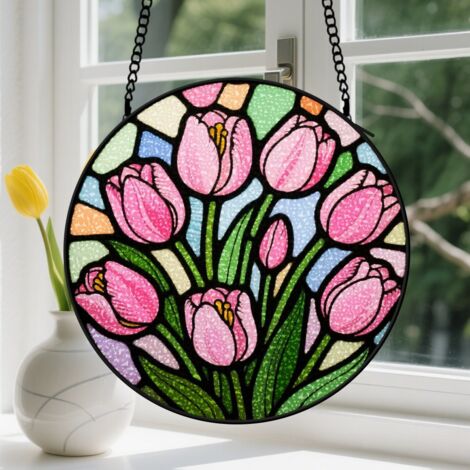15cm Suspension en vitrail - Attrape-soleil unique artistique coloré, décoration jardin maison, cadeau Fête des Pères, Anniversaire pour homme, femme